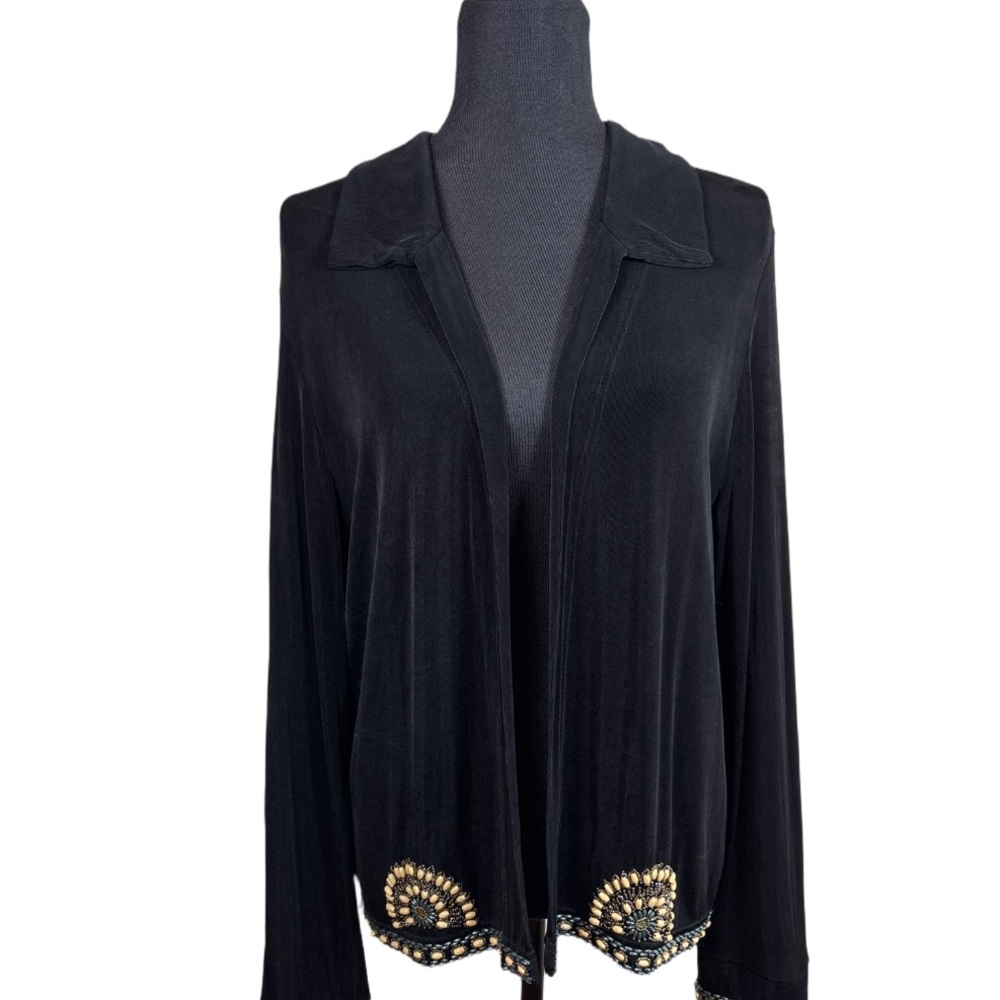 Morgan Cole Acetate Cardigan With Beaded Floral Design- BLACK